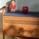 Vintage wooden and rattan toy chest