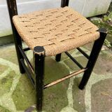 Chaise Italienne Vintage Laquée Noire Corde Tressée