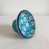Small footed cup in Longwy enamel "Florence" blue