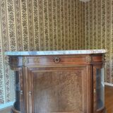 Meuble d’appui Louis XVI en bois précieux, marbre et vitrine – Haentgès Frè