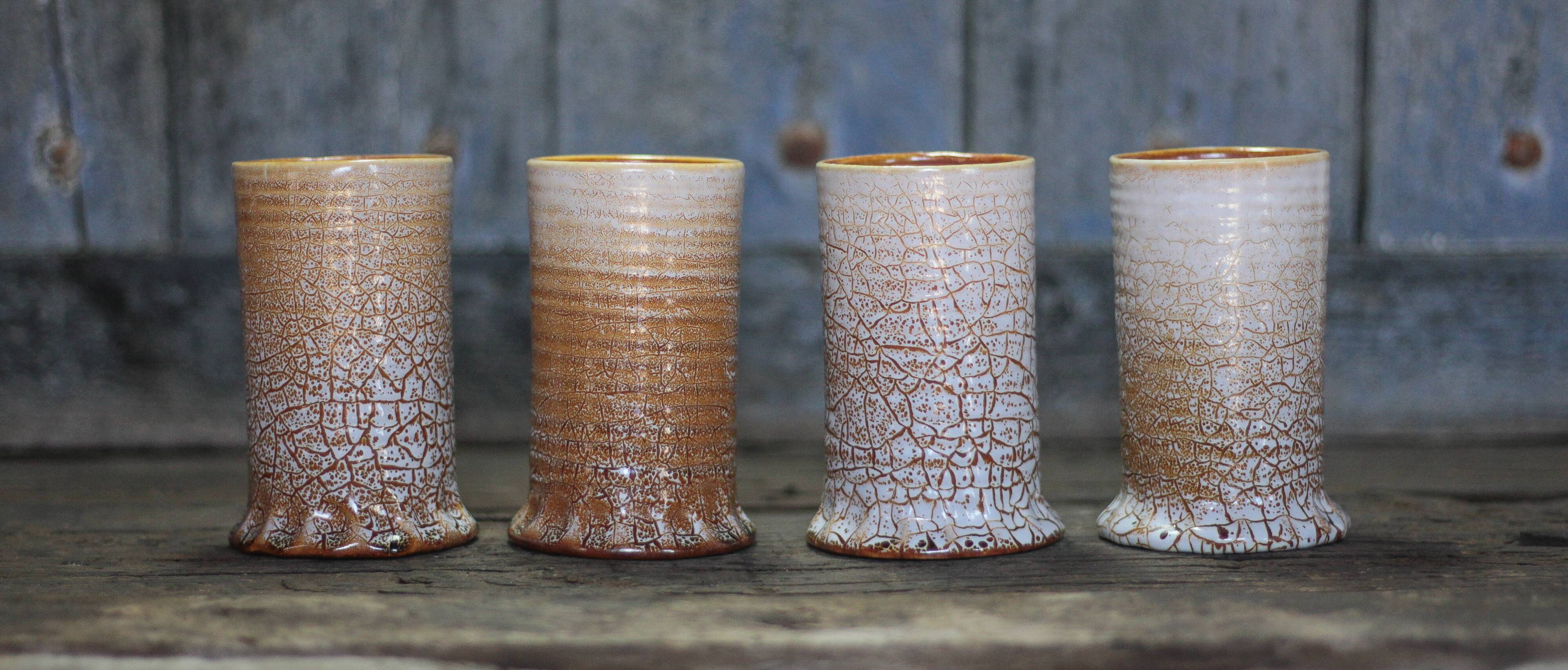 Ceramic service mug Accolay crackle effect X 4, signed tankard, art of the