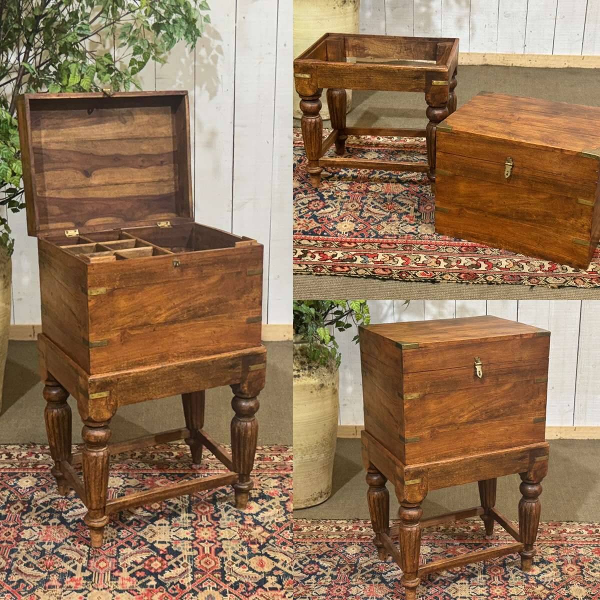 Teak bottle cabinet on legs in marine style