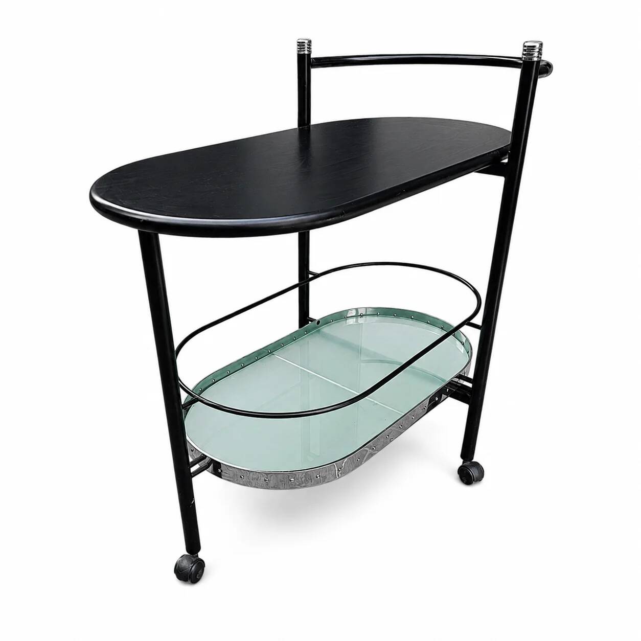 Black oval drinks trolley / bar cart / 1980s