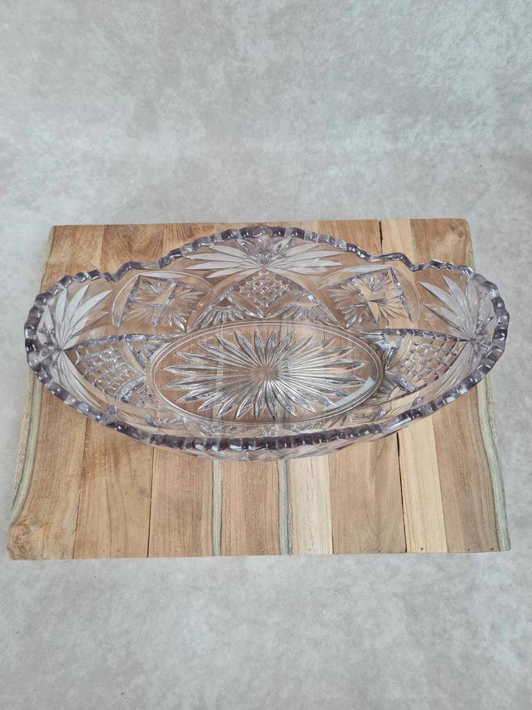 Large vintage oval cut amethyst glass bowl