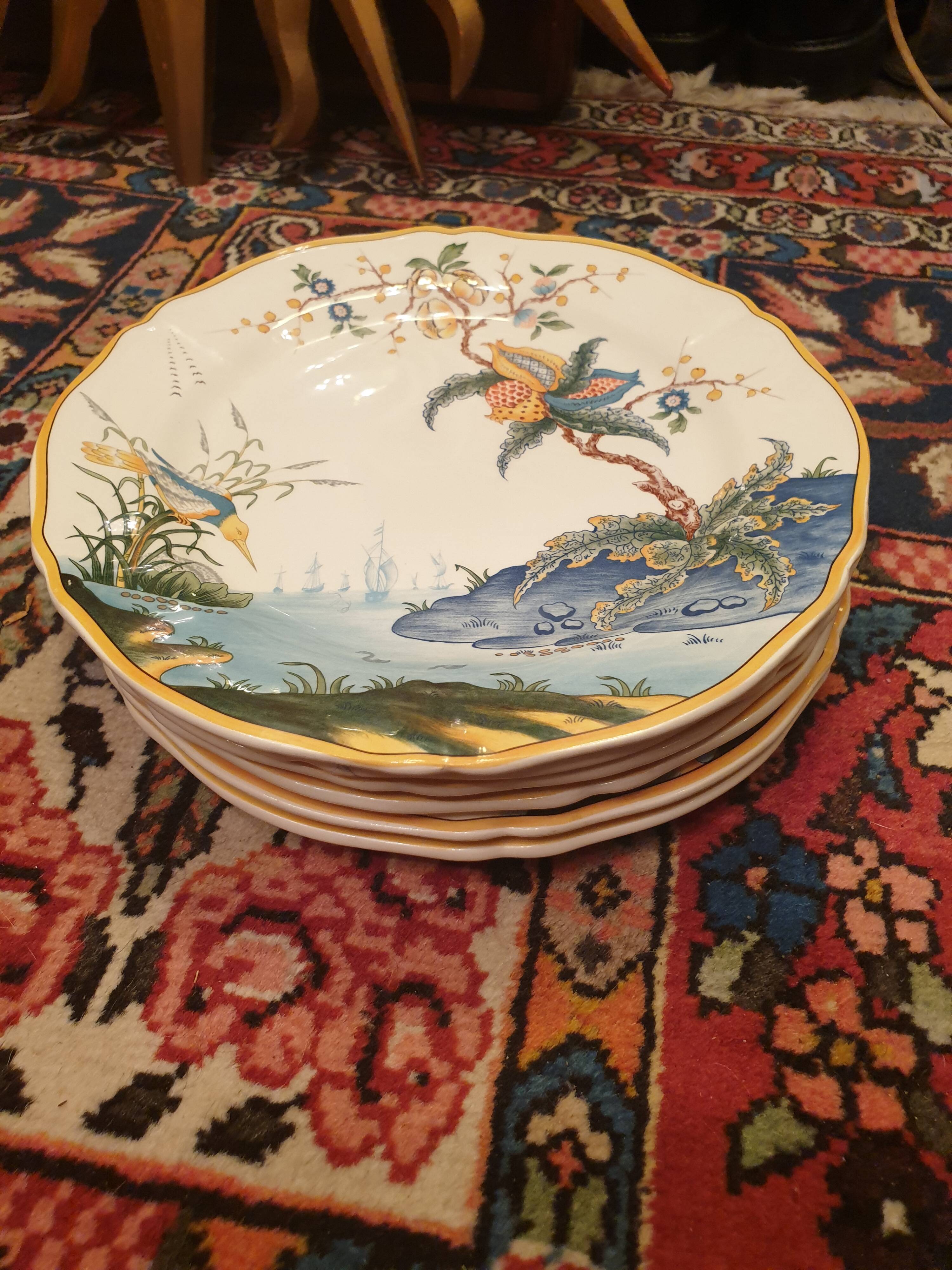 6 Gien France Caribbean dinner plates Magellan pattern Diameter: 22.5cm