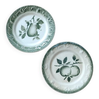 2 plates in fine earthenware from Pexonne with Apple Pear decor