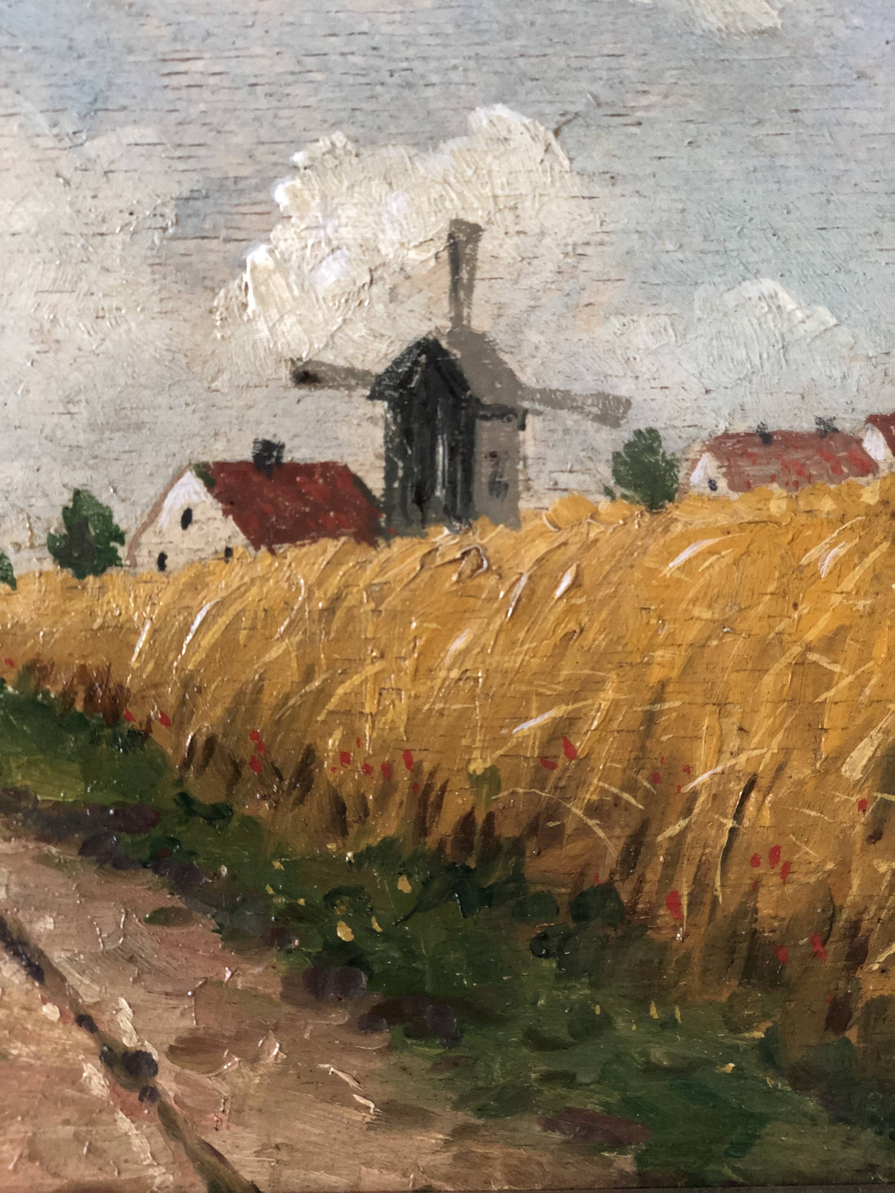 Peinture à l'huile vintage originale de paysage de cottage : Art de la nature encadré