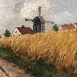 Peinture à l'huile vintage originale de paysage de cottage : Art de la nature encadré