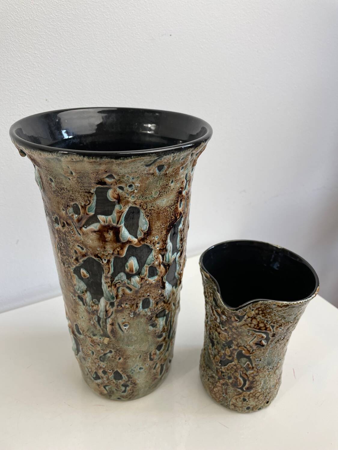 Fat lava ceramic vase and pitcher