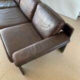 Brutalist sofa in brown leather by Harry de Groot for Leolux, 1970.