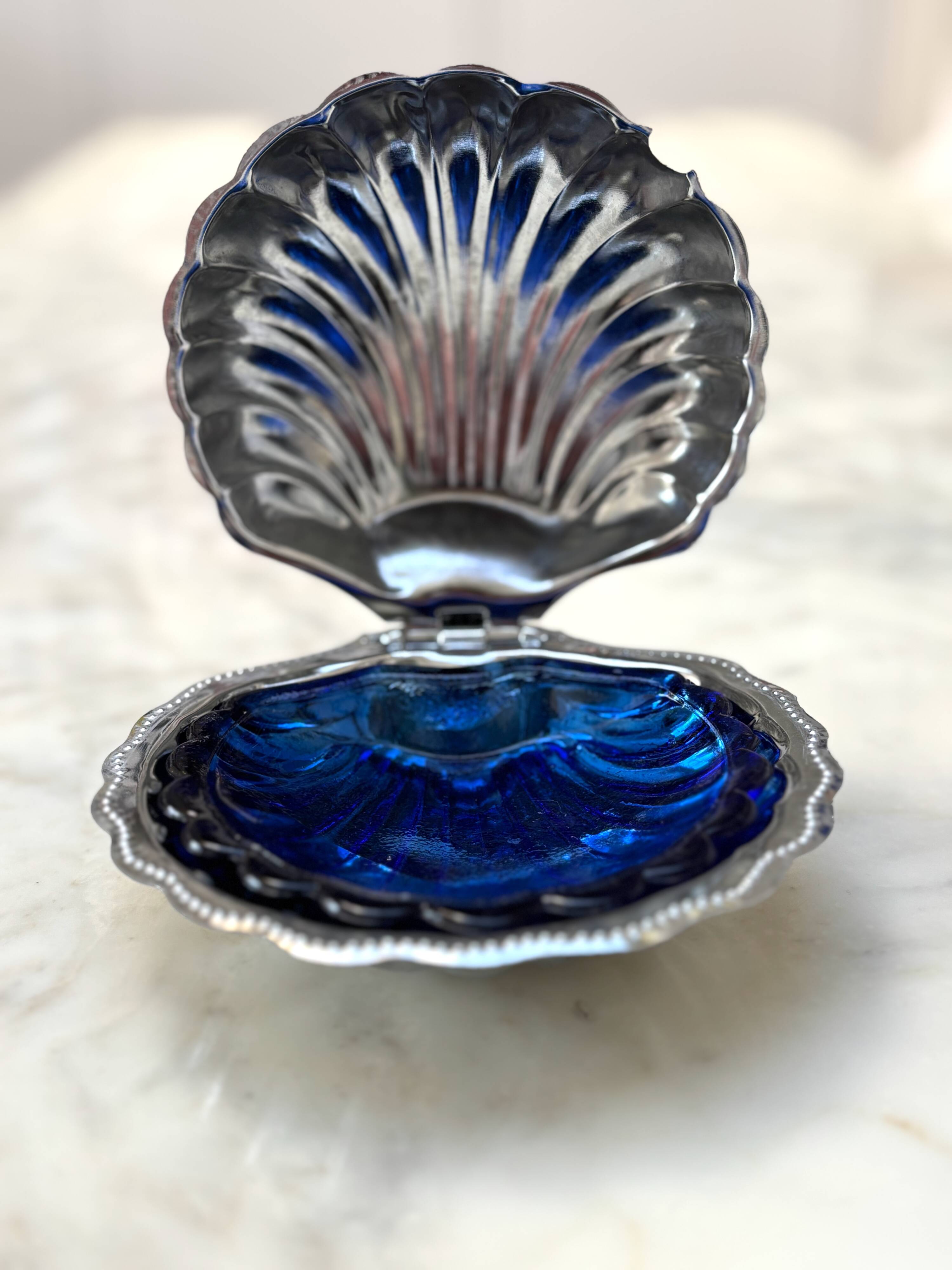 Antique silver-plated shell butter dish