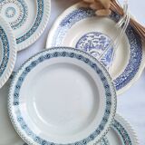 St Amand blue soup plates, Ironstone