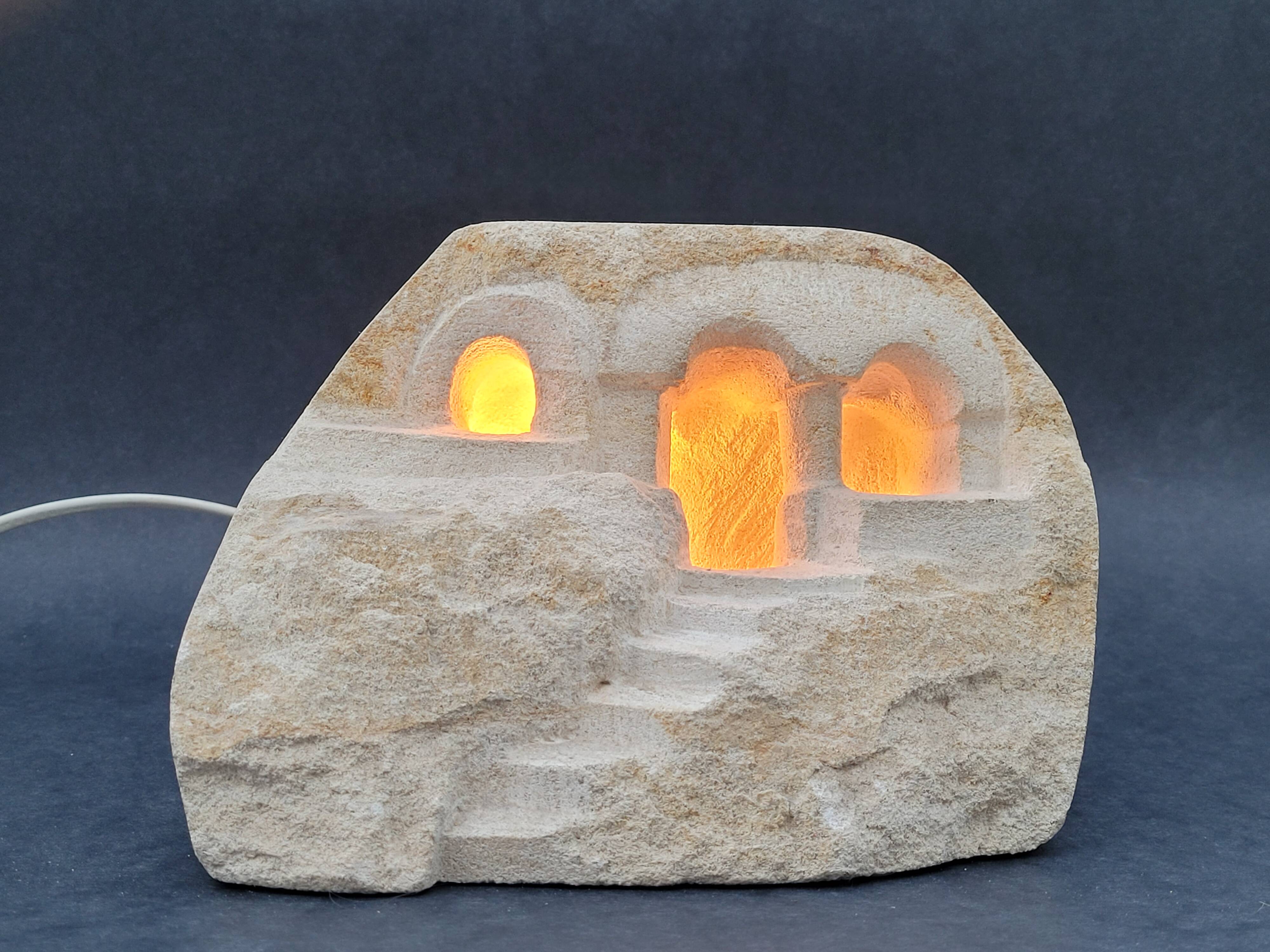 Vintage Lamp 70s Stone Sculpture by Arsène Galisson