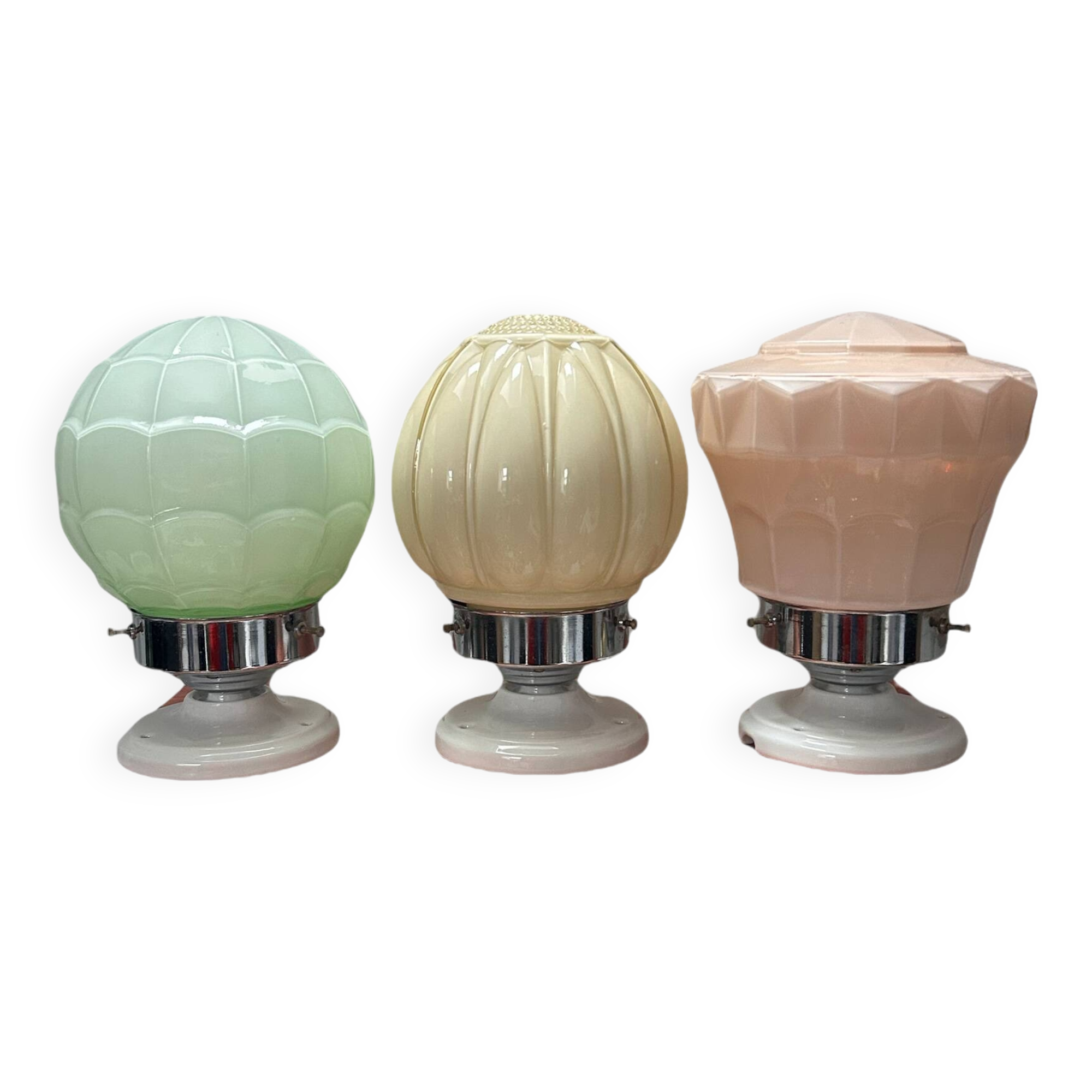 Set of three Thabur globe wall lights in pastel opaline