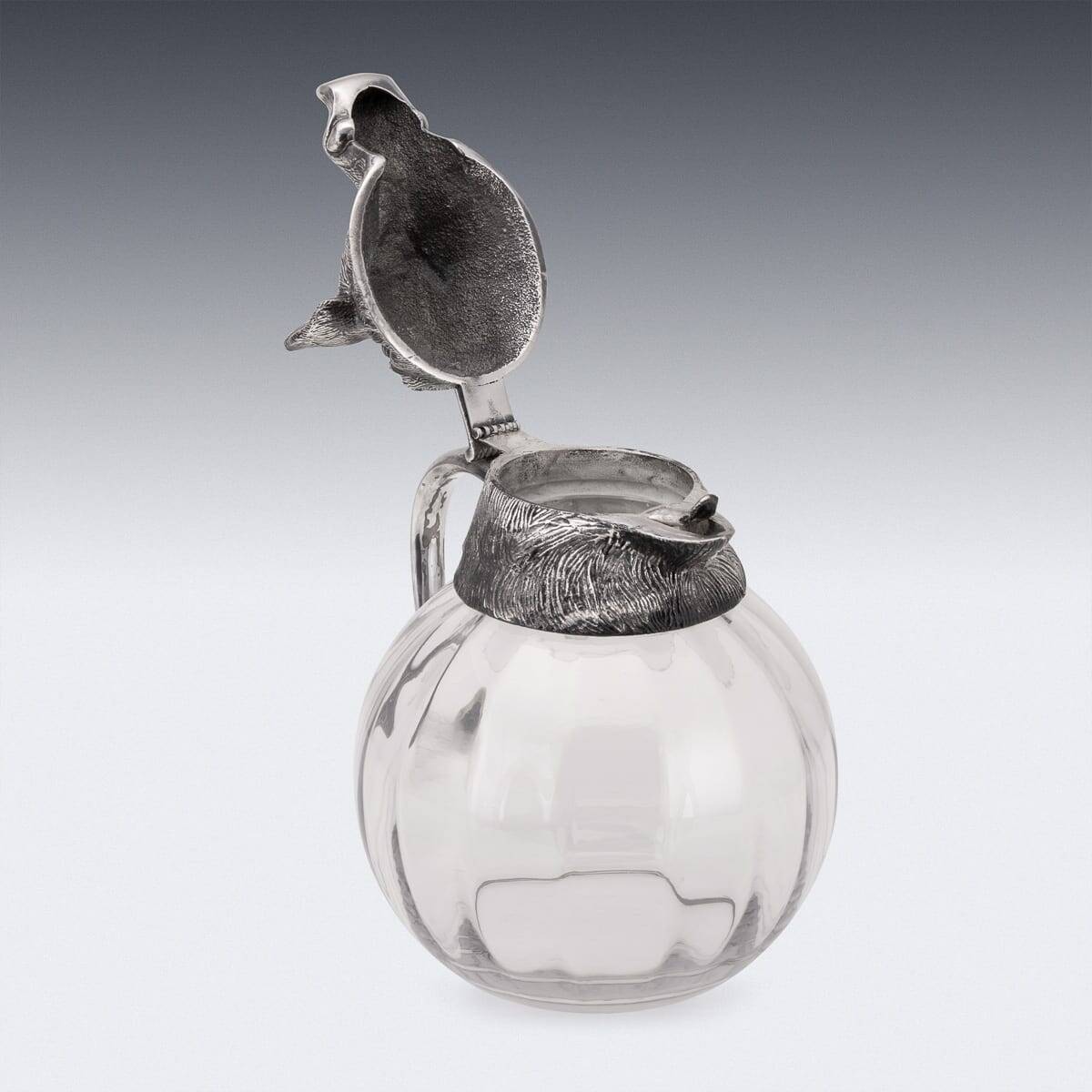 Vintage 20thC Silver Plate Boar Head & Glass Jug By Valenti c.1970