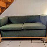 Two-seater canapé in solid oak and patterned fabric - Cobbelwood model