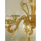 Venetian Murano-Style Chandelier in Transparent and Amber Glass with Flower