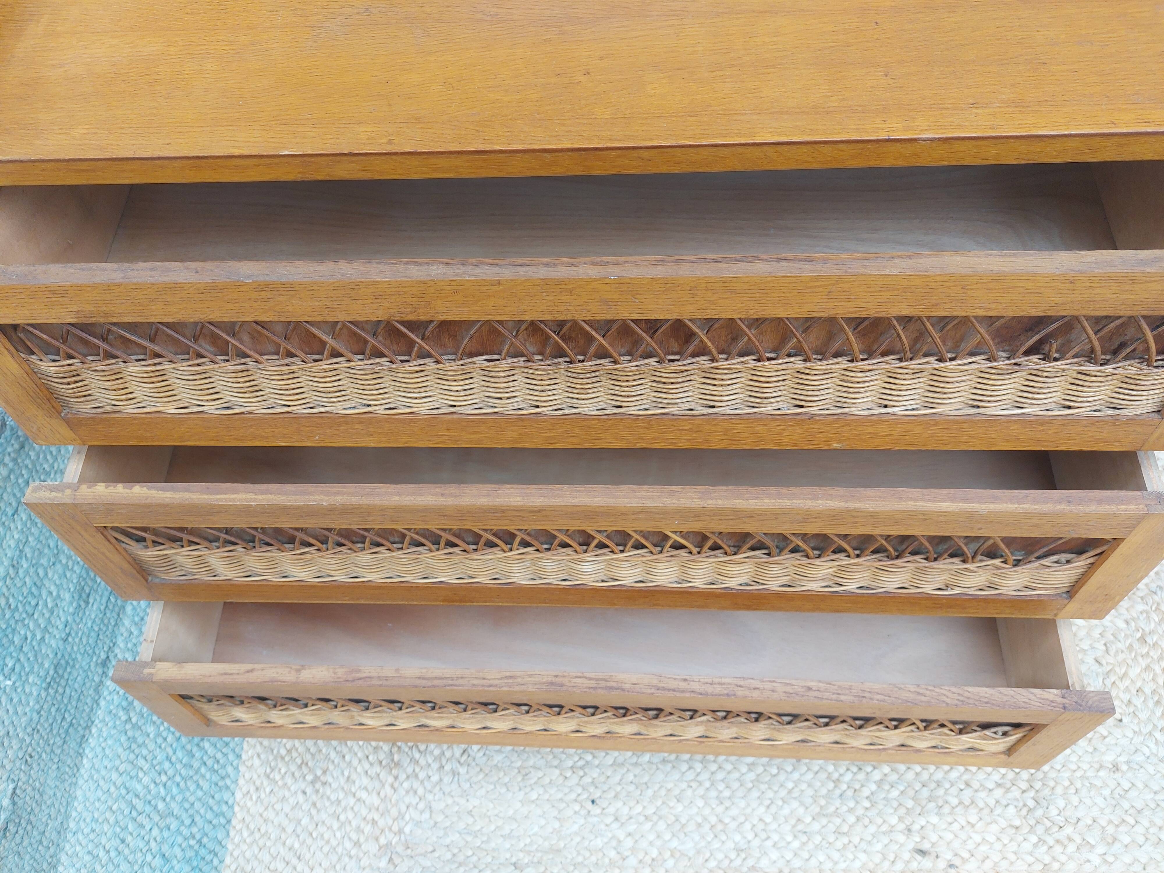 commode pieds compas, osier, vintage