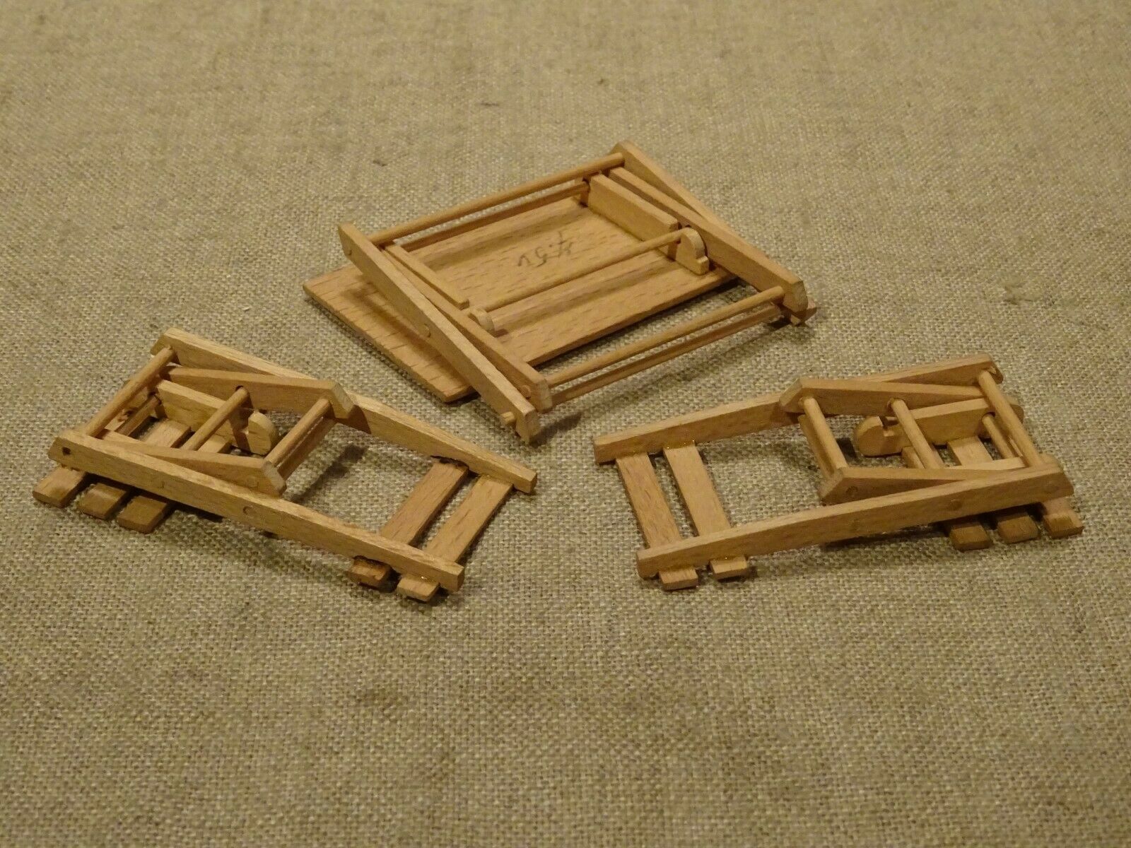Old miniature doll table furniture and 2 folding garden furniture chairs