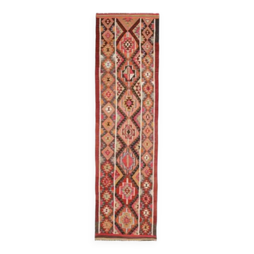 Tapis coureur vintage turc en laine et coton noué à la main des années 1970, 83x314.