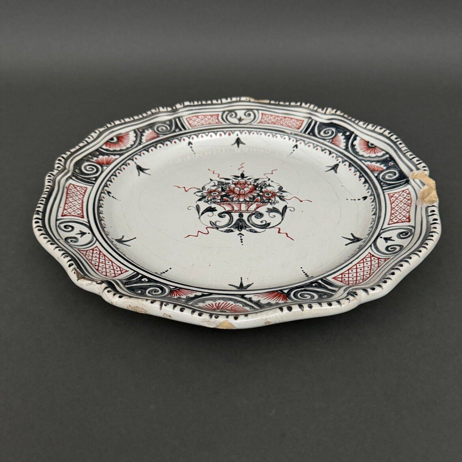 Large Rouen dish, 19th century, floral decoration