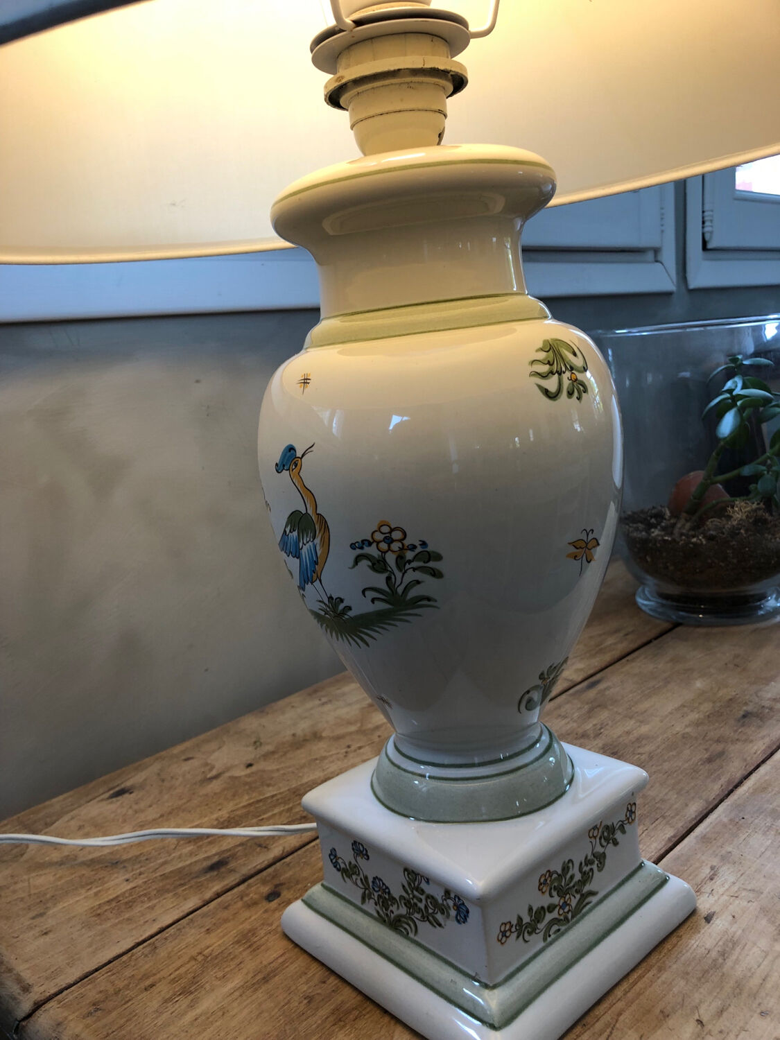 Antique lamp foot in Moustiers porcelain