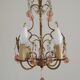 French Vintage 4 Light Metal Cage Chandelier with Bead Swag and Pink Murano Drops