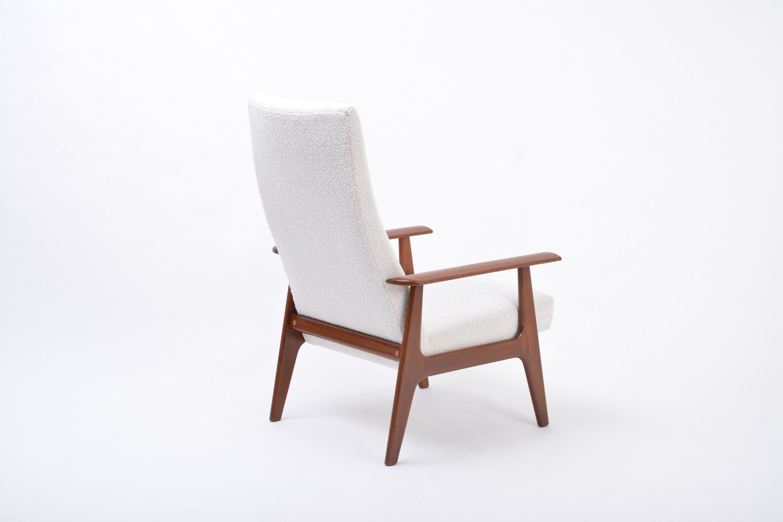 Dutch Mid-Century Modern Teak lounge chair by Topform reupholstered in Bouclé