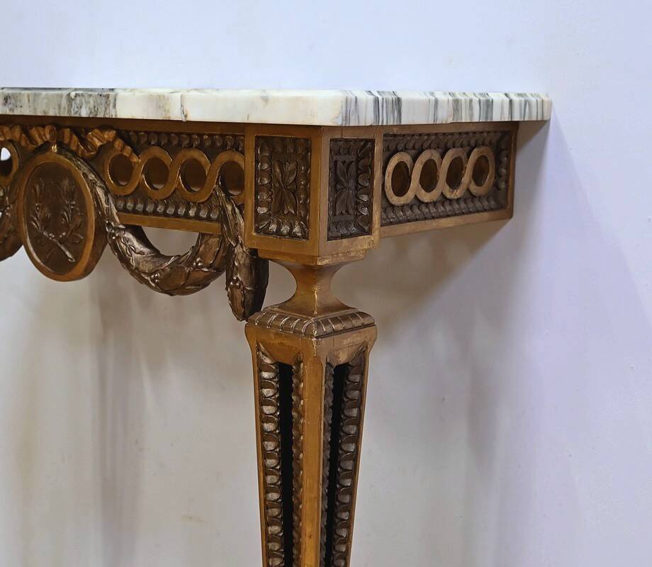 Small Carved Wood Wall Console, Louis XVI style, Napoleon III period – Mid-19th century