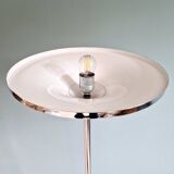 Lampadaire Moderniste en métal chromé et verre satiné blanc