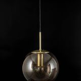 Large smoked glass ball pendant by Limburg in brass, Germany, 1970s.