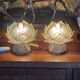 Pair of designer table lamps in turquoise blue green capiz mother-of-pearl from the 70s