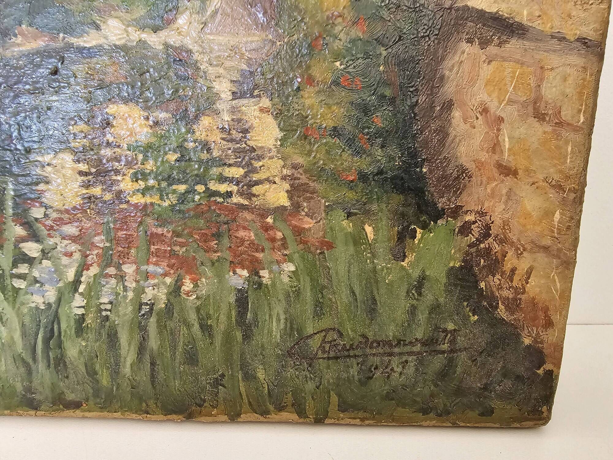 Oil on canvas painting View of the Mill signed Paudonneret? 1941