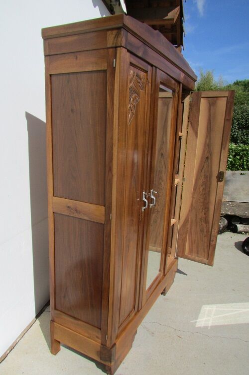 Art deco wardrobe three walnut doors