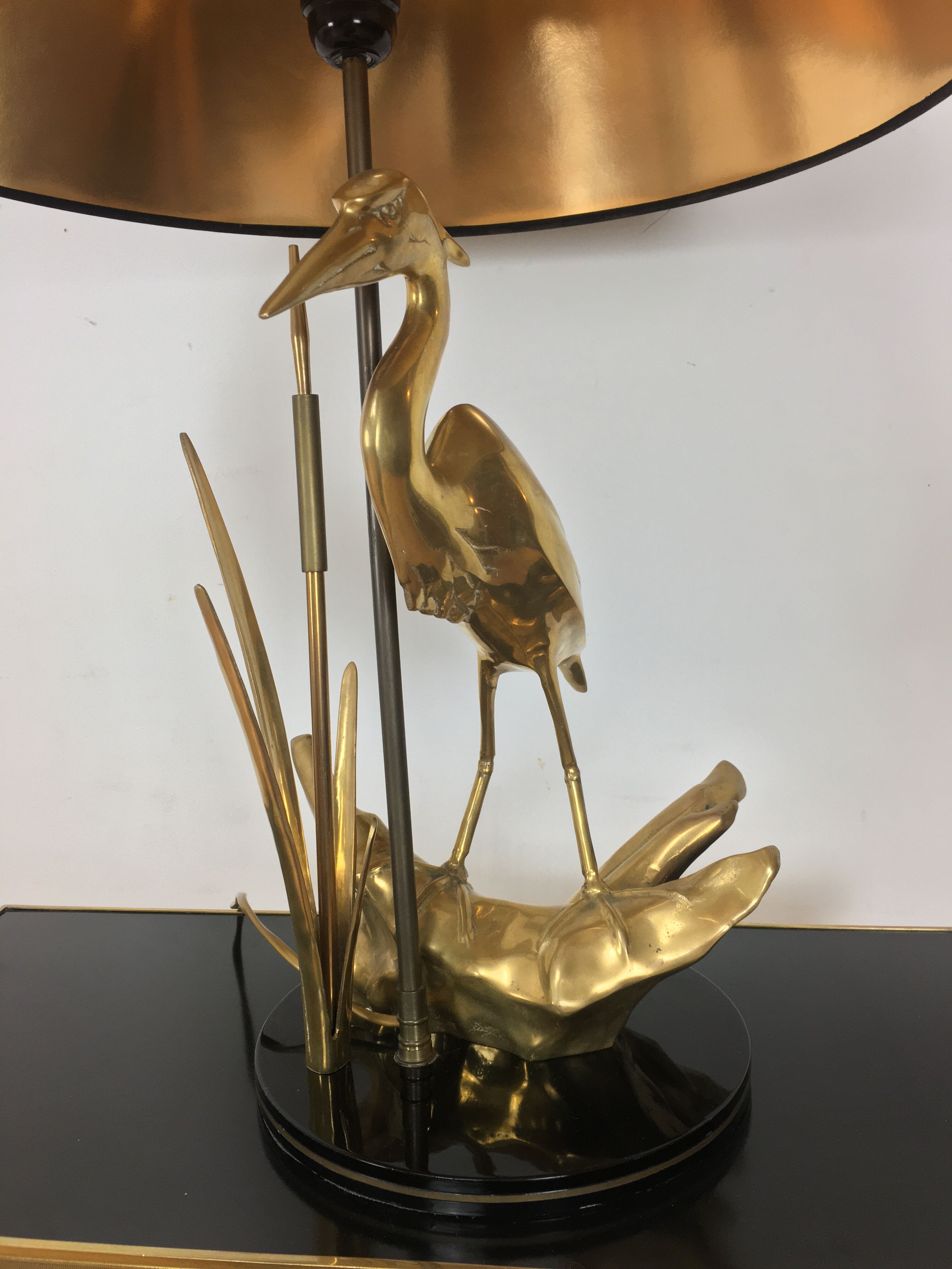 Heron lamp, golden brass animal style