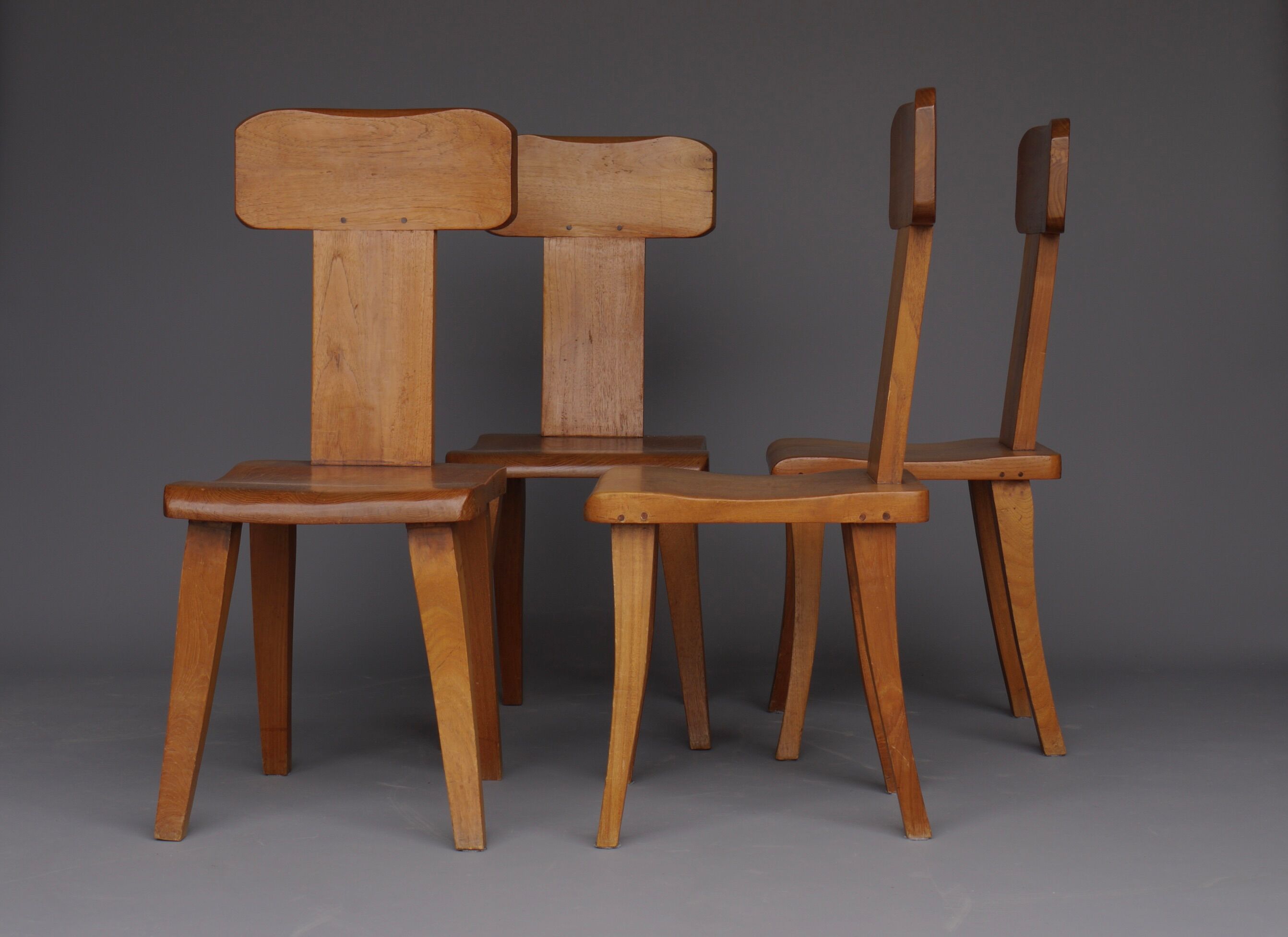 Brutalist elm wood dining chairs 1970s