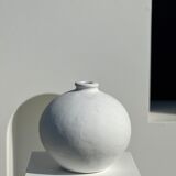Handcrafted terracotta ball vase painted white H:24 D:26