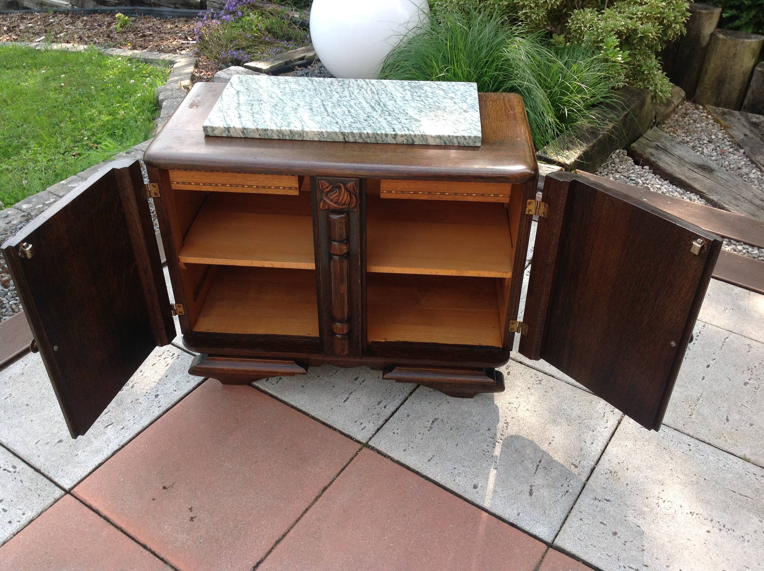 Two-door oak bedside table / 50s/60s