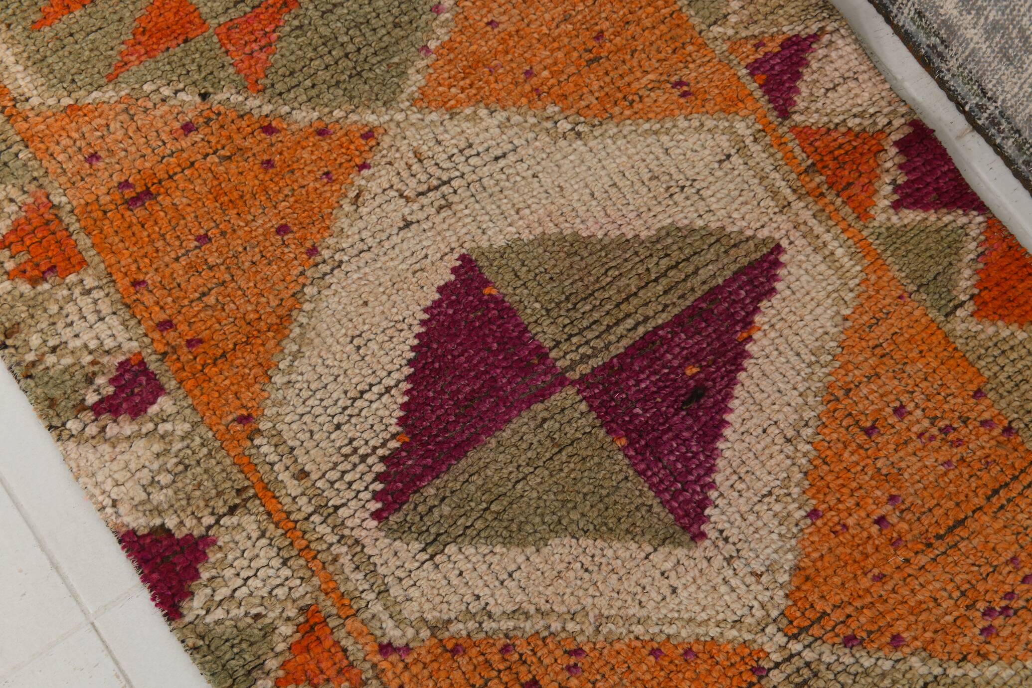 Soft Orange Vintage Wool Runner Rug For Kitchen, 74x307 Cm