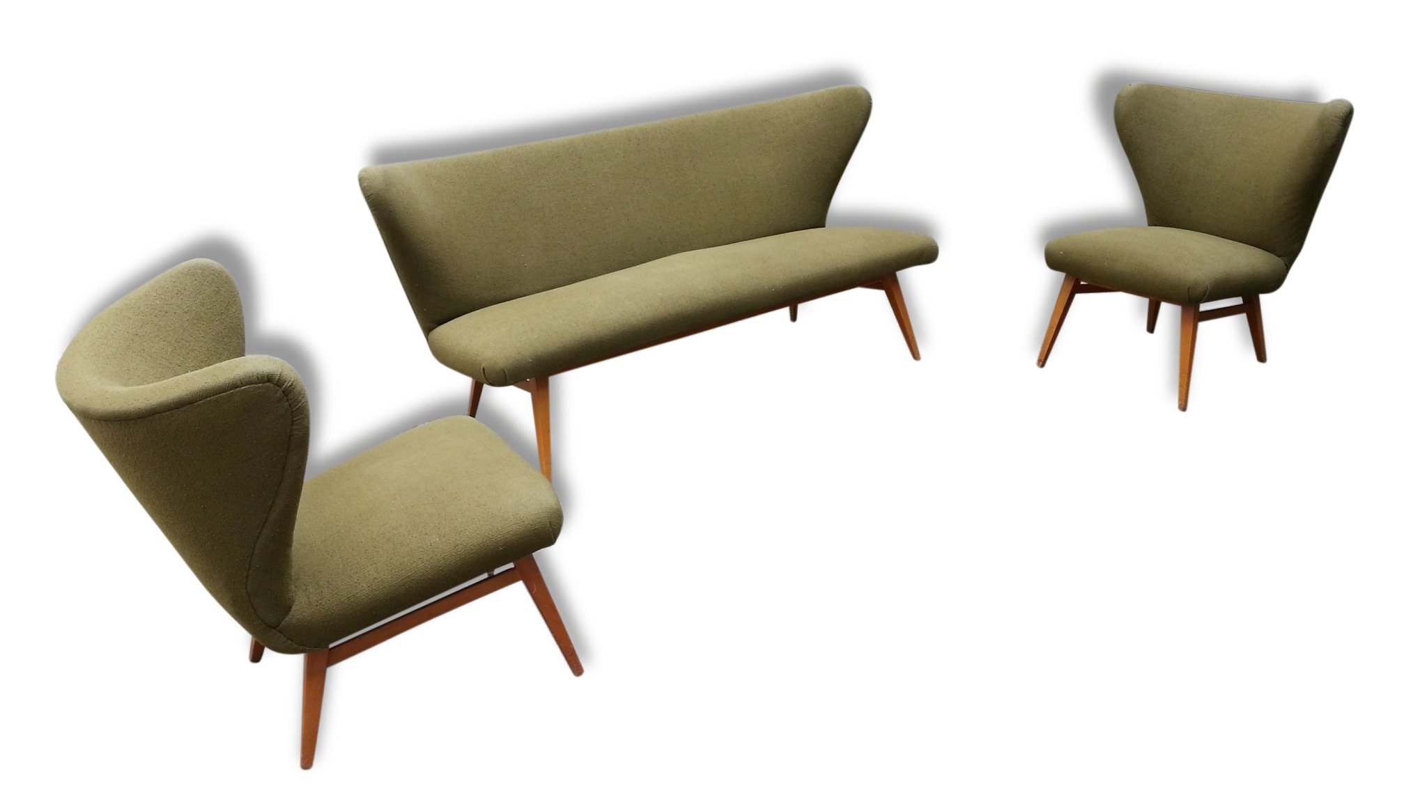 Sculptural sofa and 2 armchairs fifties sofa set