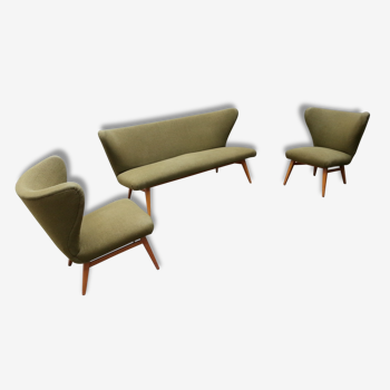 Set Canapé sofa et 2 fauteuils années 50 sculptural