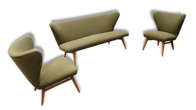 Set Canapé sofa et 2 fauteuils années 50 sculptural