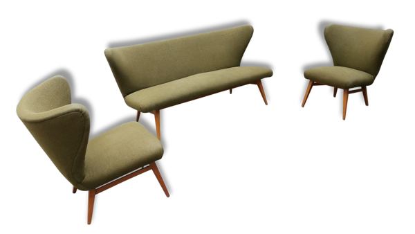 Set Canapé sofa et 2 fauteuils années 50 sculptural