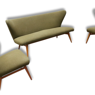 Set Canapé sofa et 2 fauteuils années 50 sculptural