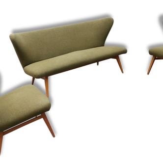 Set Canapé sofa et 2 fauteuils cocktail années 50 sculptural