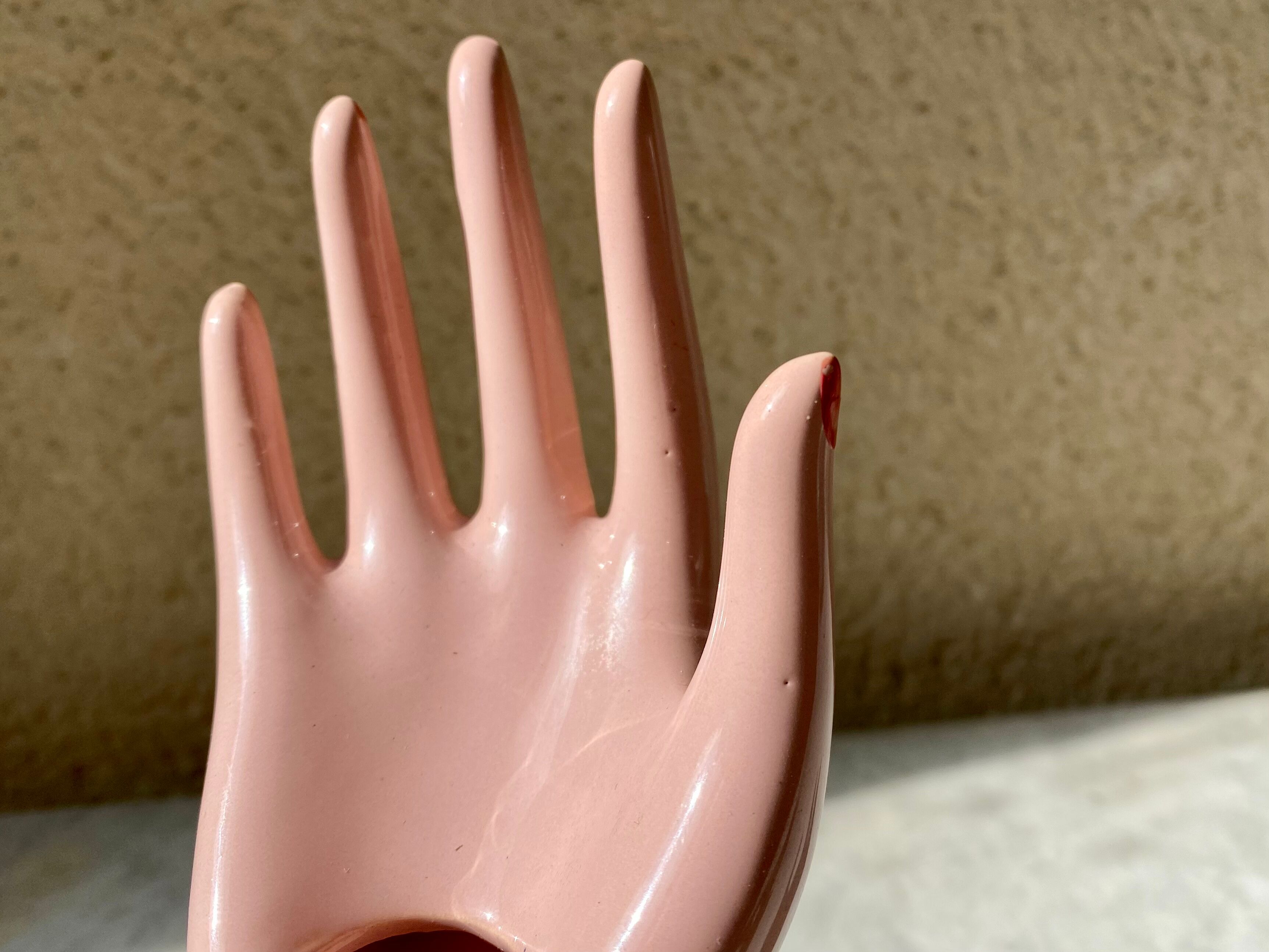 Vase baguier hand ceramic vintage pink 70s