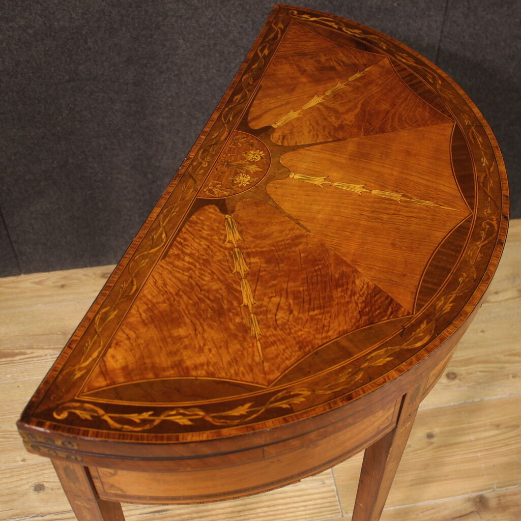 Inlaid half-moon side table in Louis XVI style