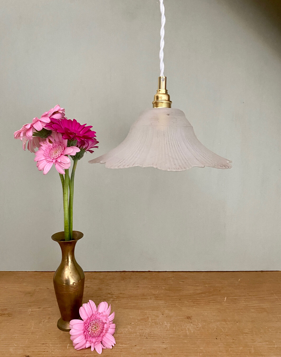 Vintage frosted glass lampshade pendant light