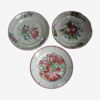 Lot de 3 assiettes faience de l 'Est fleurs