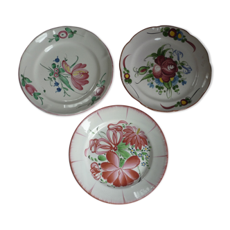 Lot de 3 assiettes faience de l 'Est fleurs